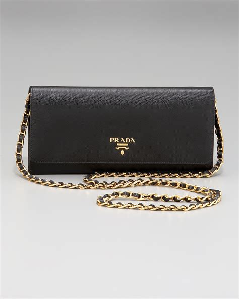 prada black logo wallet leather chain bag|prada nylon cardholders.